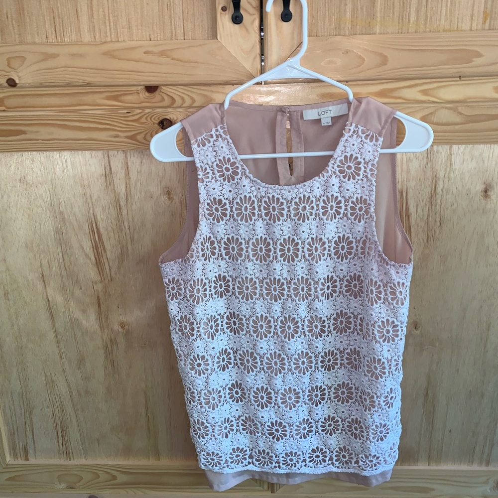 Loft dressy crochet lace front shirt size M